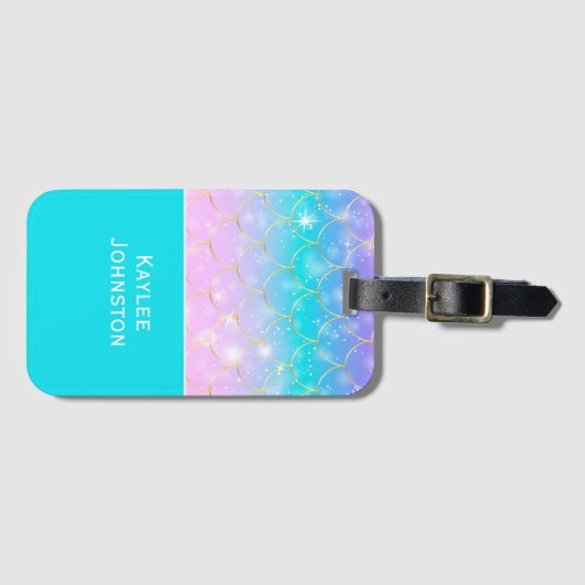 Mermaid-Muster, kundenspezifische Monogramm-Mädche Gepäckanhänger (Vorderseite (Horizontal))