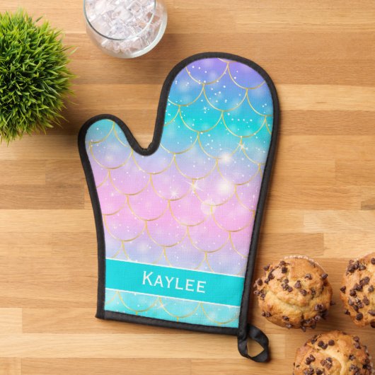 Mermaid-Muster, kundenspezifische Monogramm-Mädche Ofenhandschuh (Oben unten)