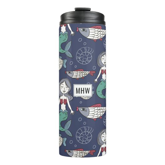 Mermaid Muster kundenspezifische Monogramm-Tumbler Thermosbecher (Vorderseite)