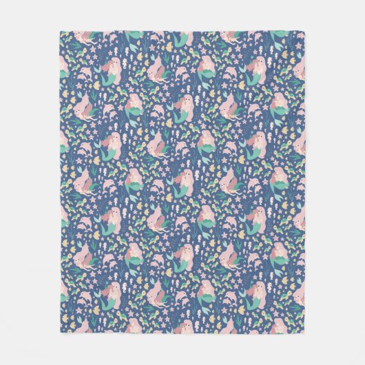 Mermaid Mutter Tochter Bonding Ocean Dark Version Fleecedecke (Vorderseite)