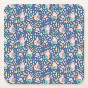 Mermaid Mutter Tochter Bonding Ocean Dark Version Rechteckiger Pappuntersetzer