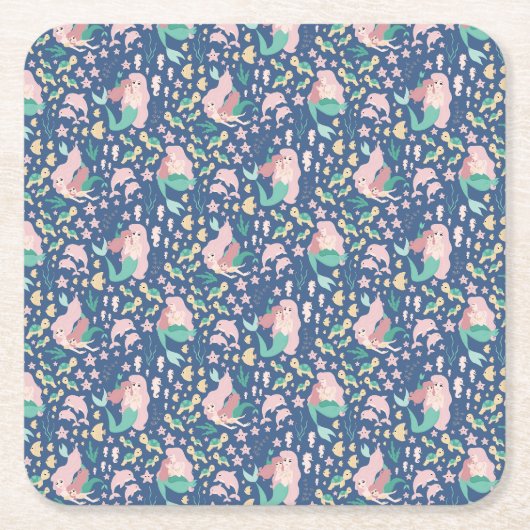 Mermaid Mutter Tochter Bonding Ocean Dark Version Rechteckiger Pappuntersetzer (Vorderseite)