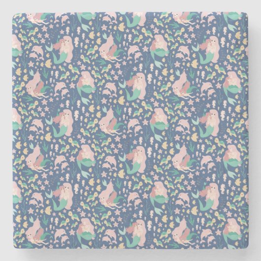 Mermaid Mutter Tochter Bonding Ocean Dark Version Steinuntersetzer (Vorderseite)