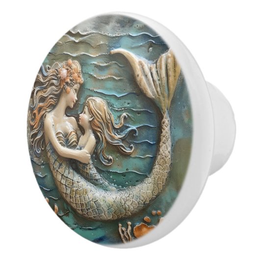 Mermaid Mutter und Tochter 3D-Effekt Keramikknauf (Rechts)