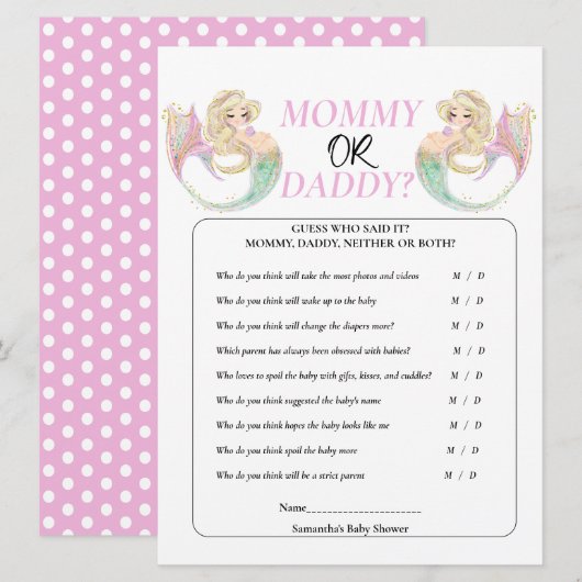 Mermaid Mutter zu sein. Mommy oder Daddy Poka Punk Einladung (Vorne/Hinten)