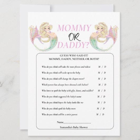 Mermaid Mutter zu sein. Mommy oder Daddy Poka Punk Einladung (Vorderseite)