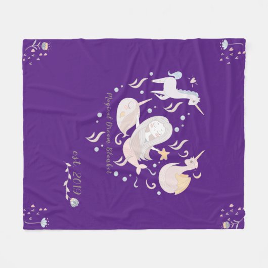 Mermaid Narwhal Dragon Unicorn Magic Dream Custom Fleecedecke (Vorderseite (Horizontal))
