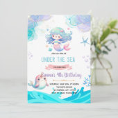 Mermaid Narwhal Einladung (Stehend Vorderseite)