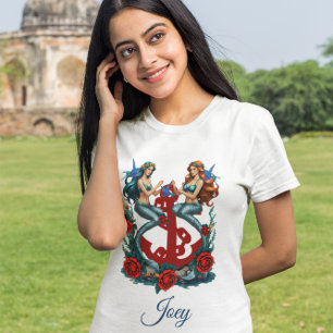Mermaid Nautical Anchor Wappen T - Shirt