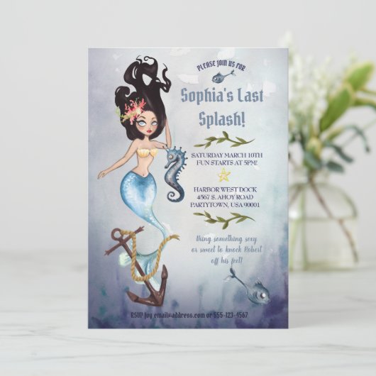 Mermaid Nautical Junggeselinnen-Abschied Einladung (Stehend Vorderseite)