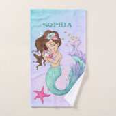 Mermaid Niedlich Blue Dark Hair Starfish Personal Badhandtuch Set (Handtuch)