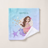 Mermaid Niedlich Blue Dark Hair Starfish Personal Badhandtuch Set (Waschlappen)