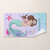Mermaid Niedlich Blue Dark Hair Starfish Personal Badhandtuch Set (Handtuch)