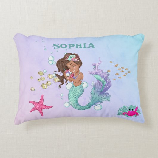 Mermaid Niedlich Blue Pink Starfish Personal Dekokissen (Vorderseite)