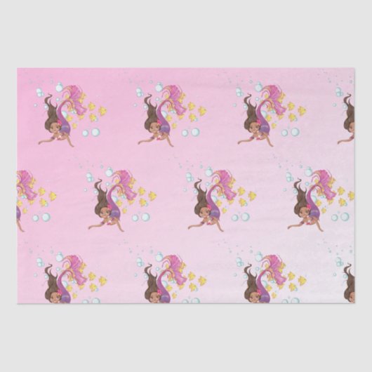 Mermaid Niedlich Bubbles Pink Tissue Paper Seidenpapier (Vorderseite)