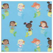 Mermaid Niedlich Cartoon Kids Print Fabric