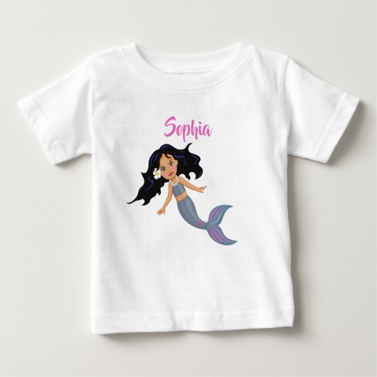 Mermaid Niedlich Dark Hair Pink Girl Persönlicher Baby T-shirt (Vorderseite)