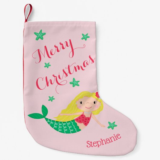 Mermaid Niedlich Festivals Personalisierter Name Kleiner Weihnachtsstrumpf (Vorderseite)