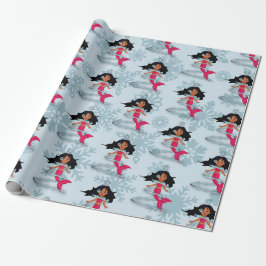 Mermaid Niedlich Girl Whimsical Snowflakes Geschenkpapier