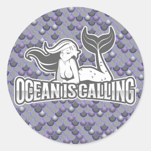Mermaid Niedlich Gray Runder Aufkleber (Vorderseite)