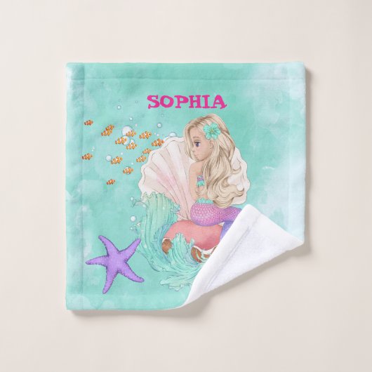 Mermaid Niedlich Green Starfish Personal Badhandtuch Set (Waschlappen)