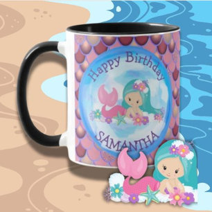 Mermaid Niedlich Happy BIRTHDAY lila Tasse