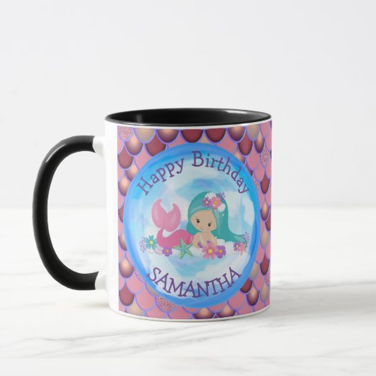 Mermaid Niedlich Happy BIRTHDAY lila Tasse (Links)