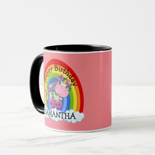 Mermaid Niedlich Happy BIRTHDAY Pink Tasse (Vorderseite Links)