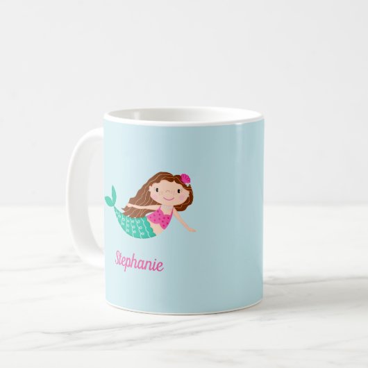 Mermaid Niedlich Personalisiert Blue Kaffeetasse (Vorderseite Links)