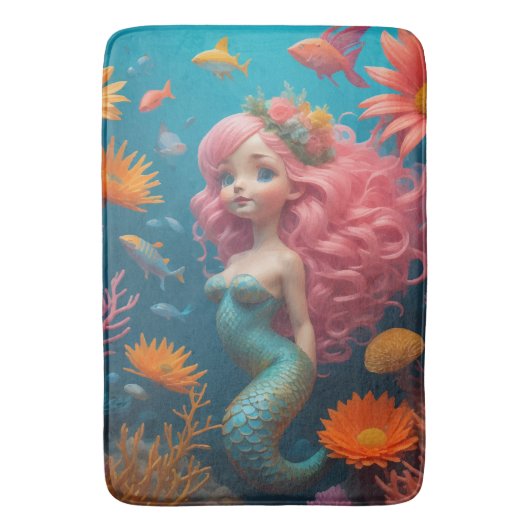 Mermaid Niedlich Pink Badematte (Vorderseite Vertikal)