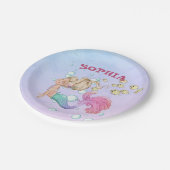 Mermaid Niedlich Pink Blue Pappteller (Schrägansicht)