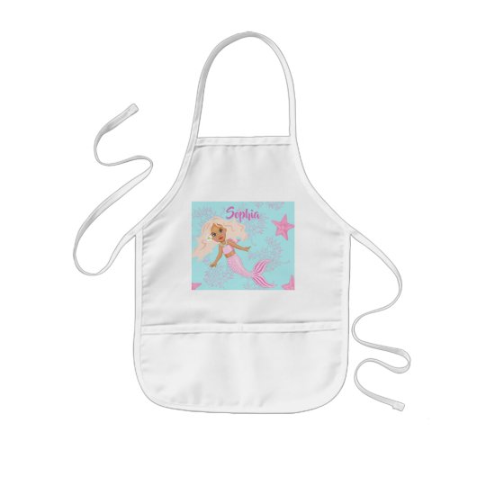 Mermaid Niedlich Pink Blue Starfish Kinderschürze (Vorne)