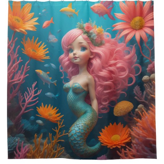 Mermaid Niedlich Pink Duschvorhang (Vorderseite)