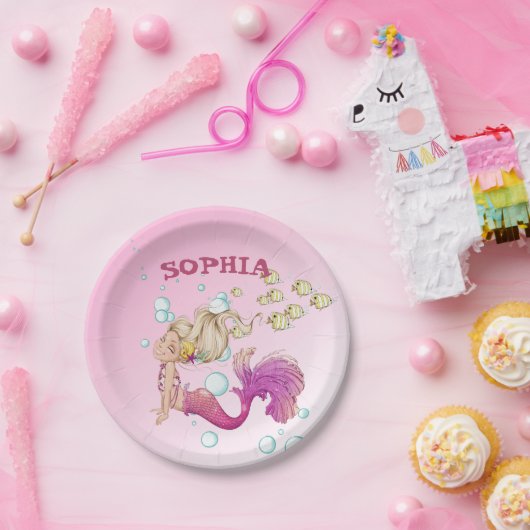 Mermaid Niedlich Pink Pink Papier Platte Pappteller (Party)
