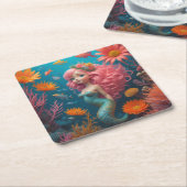 Mermaid Niedlich Pink Rechteckiger Pappuntersetzer (angewinkelt)
