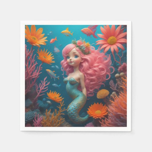 Mermaid Niedlich Pink Serviette (Vorderseite)