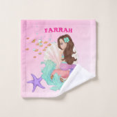 Mermaid Niedlich Pink Starfish Dark Hair Personal Badhandtuch Set (Waschlappen)