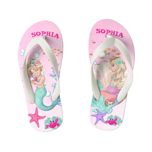 Mermaid Niedlich Pink Starfish Personal Kinderbadesandalen (Fußbett)