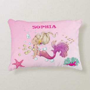 Mermaid Niedlich Pink Starfish Persönliches Blau Dekokissen