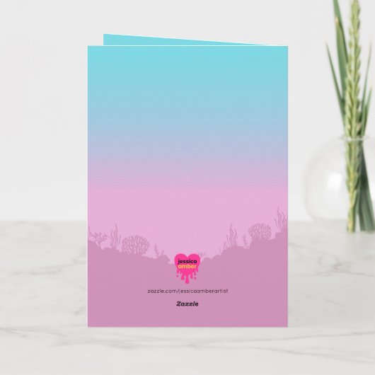 Mermaid Niedlicher Lila Cartoon Girl 14. Geburtsta Karte (Rückseite)