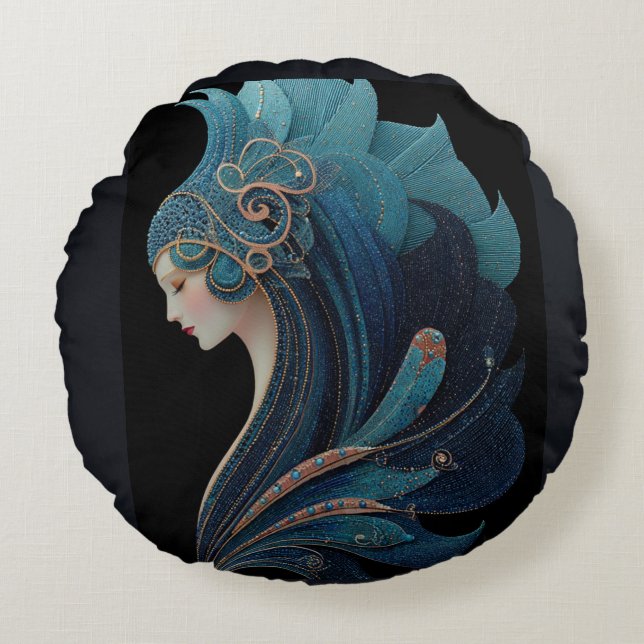 MERMAID NOIR #2 RUNDES KISSEN (Vorderseite)