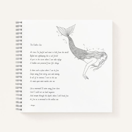 Mermaid-Notebook mit Gedicht "The Endless Sea" Notizblock (Vorderseite)