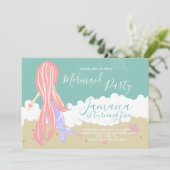 Mermaid Ocean Beach Birthday Party Einladung (Stehend Vorderseite)