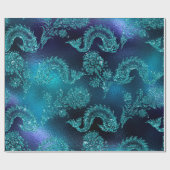 Mermaid Ocean Glitzer Blue Navy Aquamarin Sea Life Geschenkpapier (Flach)