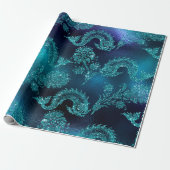 Mermaid Ocean Glitzer Blue Navy Aquamarin Sea Life Geschenkpapier (Ungerollt)