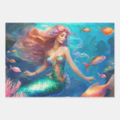 Mermaid Ocean Treasure Chest Girl's 3 Geschenkpapier Set (Vorderseite)