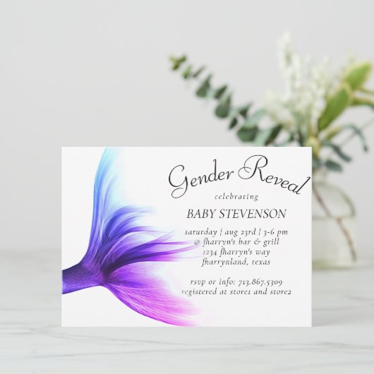 Mermaid Ombre | Blauer rosa Lila Schwanz Dusche Einladung (Stehend Vorderseite)