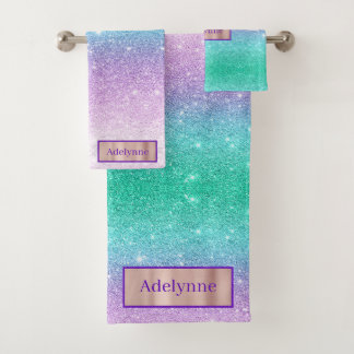 Mermaid Ombre Glitzer Individuelle Name Badetuch S Badhandtuch Set