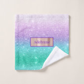 Mermaid Ombre Glitzer Individuelle Name Badetuch S Badhandtuch Set (Waschlappen)