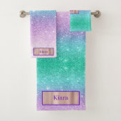Mermaid Ombre Glitzer Individuelle Name Badetuch S Badhandtuch Set (Insitu)